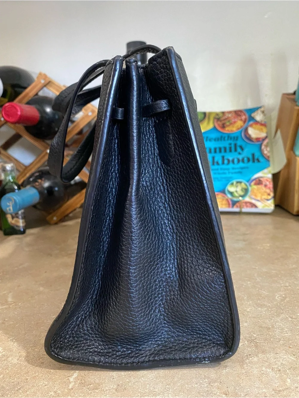 kate spade Black Pebbled Leather Satchel with Tassels with Flaws on top handle